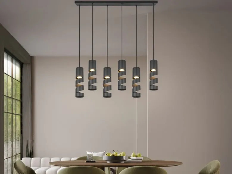 Moderne Pendelleuchte STREAM 6-flammig aus Metall in Schwarz, Breite 100cm