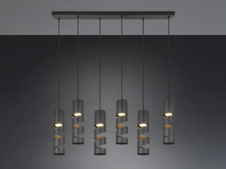 Moderne Pendelleuchte STREAM 6-flammig aus Metall in Schwarz, Breite 100cm