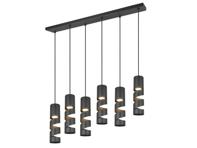 Moderne Pendelleuchte STREAM 6-flammig aus Metall in Schwarz, Breite 100cm