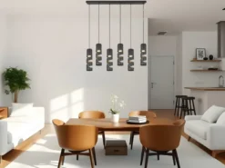 Moderne Pendelleuchte STREAM 6-flammig aus Metall in Schwarz, Breite 100cm