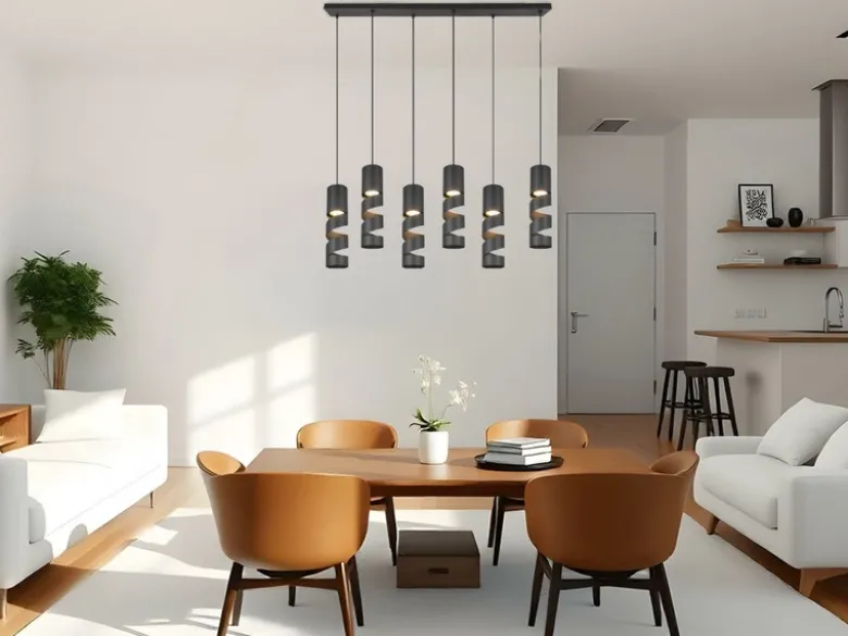Moderne Pendelleuchte STREAM 6-flammig aus Metall in Schwarz, Breite 100cm