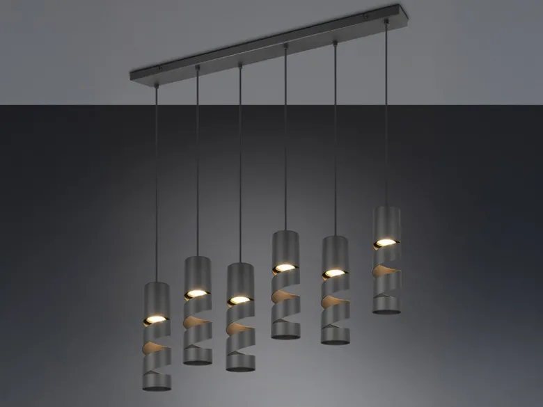 Moderne Pendelleuchte STREAM 6-flammig aus Metall in Schwarz, Breite 100cm