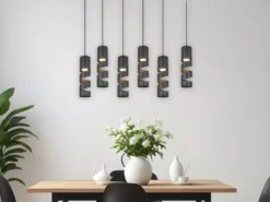 Moderne Pendelleuchte STREAM 6-flammig aus Metall in Schwarz, Breite 100cm
