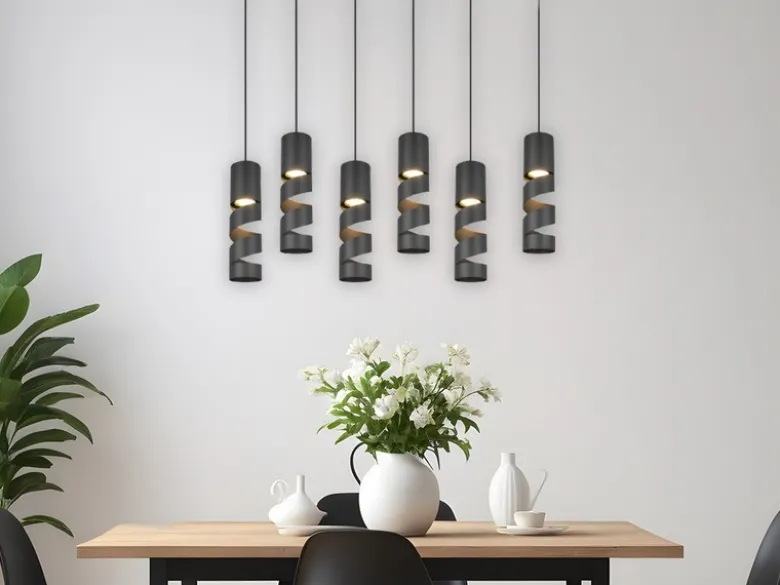 Moderne Pendelleuchte STREAM 6-flammig aus Metall in Schwarz, Breite 100cm
