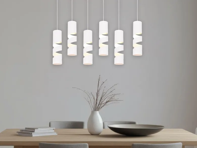 Moderne Pendelleuchte STREAM 6-flammig aus Metall in Weiß, Breite 100cm