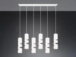 Moderne Pendelleuchte STREAM 6-flammig aus Metall in Weiß, Breite 100cm