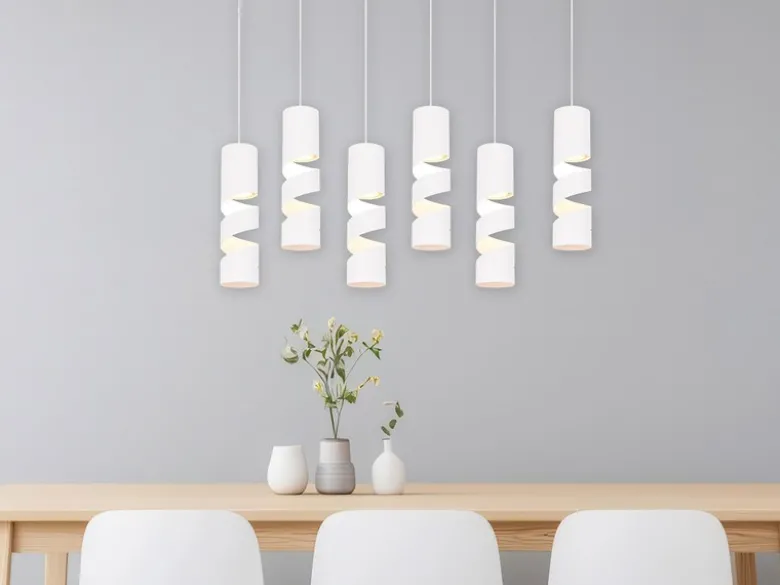Moderne Pendelleuchte STREAM 6-flammig aus Metall in Weiß, Breite 100cm