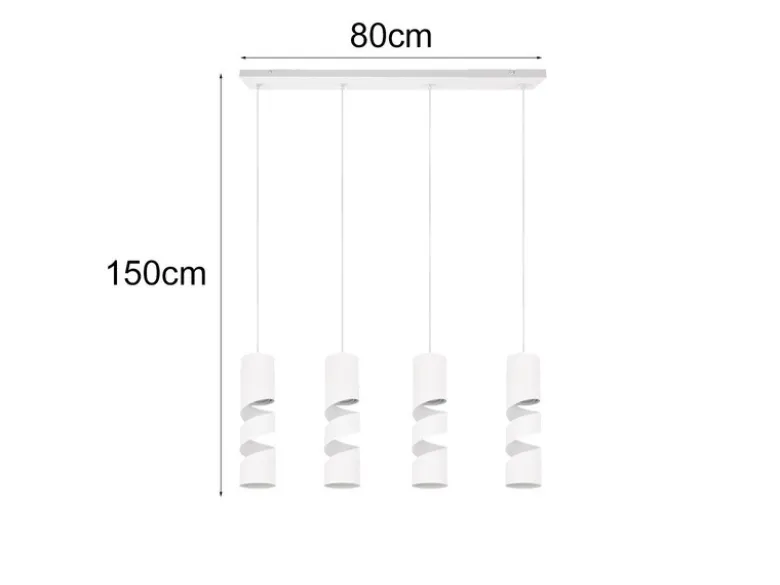Moderne Pendelleuchte STREAM 4-flammig aus Metall in Weiß, Breite 80cm