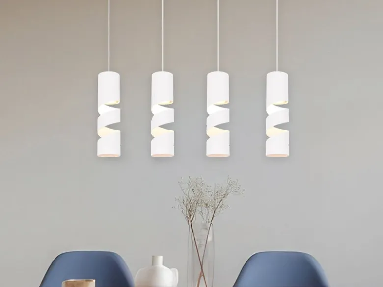 Moderne Pendelleuchte STREAM 4-flammig aus Metall in Weiß, Breite 80cm
