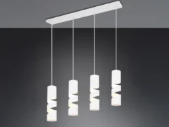 Moderne Pendelleuchte STREAM 4-flammig aus Metall in Weiß, Breite 80cm