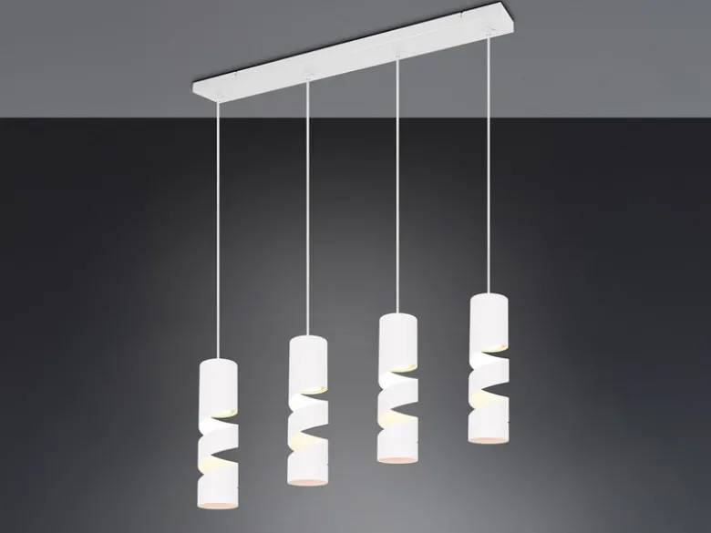 Moderne Pendelleuchte STREAM 4-flammig aus Metall in Weiß, Breite 80cm