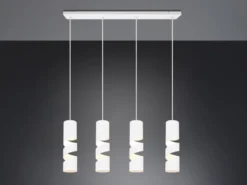 Moderne Pendelleuchte STREAM 4-flammig aus Metall in Weiß, Breite 80cm