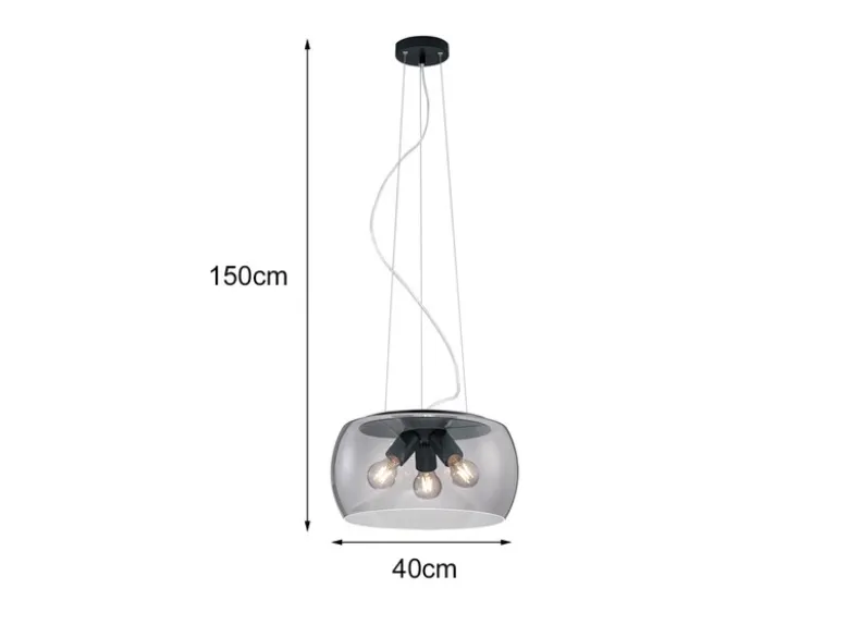 Moderne Pendelleuchte VALENTE mit Rauchglas Lampenschirm, Ø 40cm