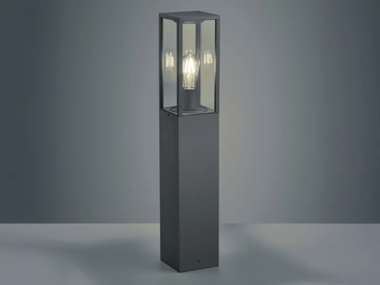 Moderne Pollerleuchte GARONNE in Anthrazit mit Glas, Höhe 80cm