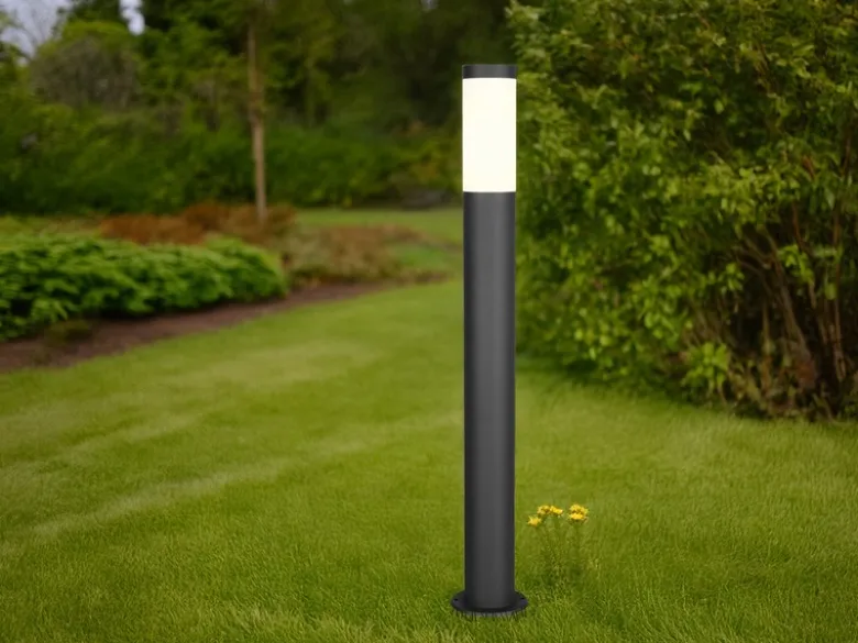 Moderne Pollerleuchte TRIOTO aus Edelstahl in Schwarz, Höhe 80cm
