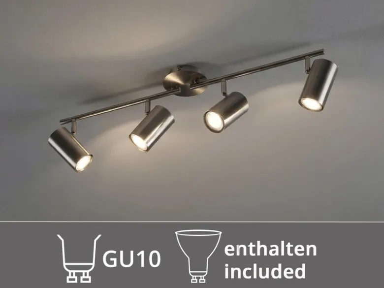 Moderner Deckenstrahler FAINAS 4-flammig Silber mit GU10 LED, Breite 70cm