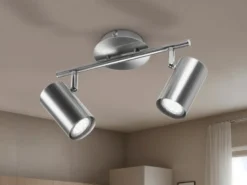 Moderner Deckenstrahler FAINAS 2-flammig Silber mit GU10 LED, Breite 32,5cm