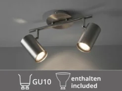 Moderner Deckenstrahler FAINAS 2-flammig Silber mit GU10 LED, Breite 32,5cm
