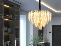 Moderner Kronleuchter ELINOR Gold mit 3-farbigem K9 Kristall Ø 60cm