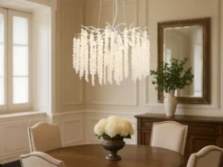 Moderner Kronleuchter LAVERNE Silber Chrom mit Glas Kristall Ø 50cm