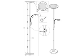 Moderner LED Deckenfluter ACKBAR dimmbar, mit Leselampe, Höhe 182cm