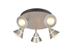 Moderner LED Deckenstrahler ROMEO mit 5 schwenkbaren Spots Silber Ø 30cm