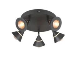 Moderner LED Deckenstrahler ROMEO mit 5 schwenkbaren Spots Schwarz Ø 30cm
