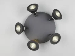 Moderner LED Deckenstrahler ROMEO mit 5 schwenkbaren Spots Schwarz Ø 30cm
