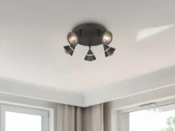 Moderner LED Deckenstrahler ROMEO mit 5 schwenkbaren Spots Schwarz Ø 30cm