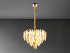 Moderner LED Kronleuchter Gold mit 3-farbigem K9 Kristall Ø 60cm