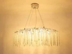 Moderner LED Kronleuchter Silber Chrom mit Glas Kristall, Breite 100cm
