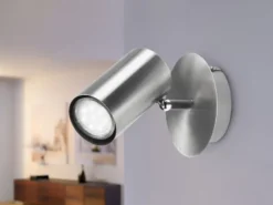 Moderner Wandstrahler FAINAS Silber, Spot schwenkbar mit GU10 LED, Breite 11cm
