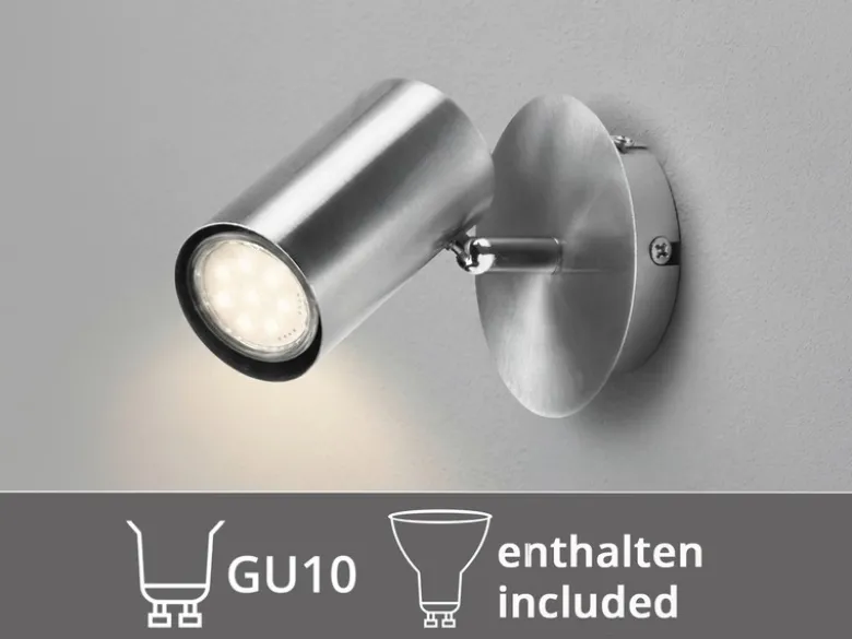 Moderner Wandstrahler FAINAS Silber, Spot schwenkbar mit GU10 LED, Breite 11cm