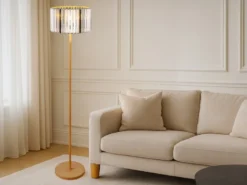 Moderne Stehlampe RUN mit Lampenschirm aus Rauchglas Kristall, Höhe 150cm