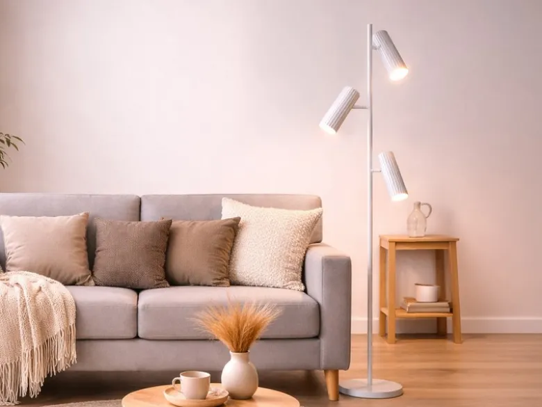 Moderne Stehlampe SOKA mit 3 schwenkbaren Spots, Weiß, Höhe 150cm