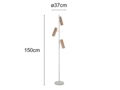 Moderne Stehlampe SOKA mit 3 schwenkbaren Spots, Hellgrau & Coffee, Höhe 150cm