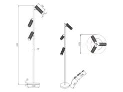 Moderne Stehlampe SOKA mit 3 schwenkbaren Spots, Schwarz, Höhe 150cm