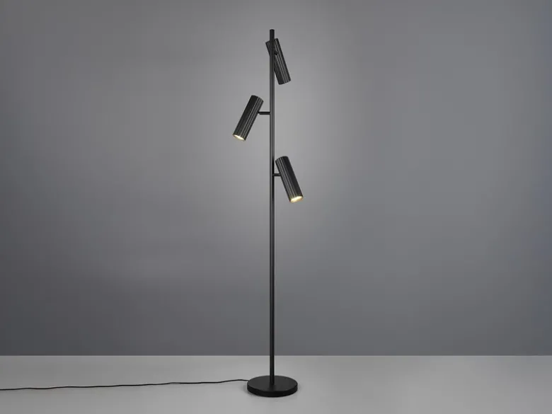 Moderne Stehlampe SOKA mit 3 schwenkbaren Spots, Schwarz, Höhe 150cm