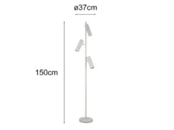 Moderne Stehlampe SOKA mit 3 schwenkbaren Spots, Hellgrau, Höhe 150cm