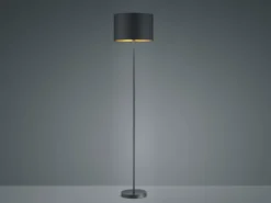 Moderne Stehleuchte HOSTEL mit Lampenschirm aus Stoff in Schwarz & Gold H: 160cm