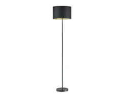 Moderne Stehleuchte HOSTEL mit Lampenschirm aus Stoff in Schwarz & Gold H: 160cm