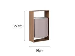 Moderne Tischlampe PAIL Metallrahmen Coffee, Stoffschirm Taupe, Höhe 27cm