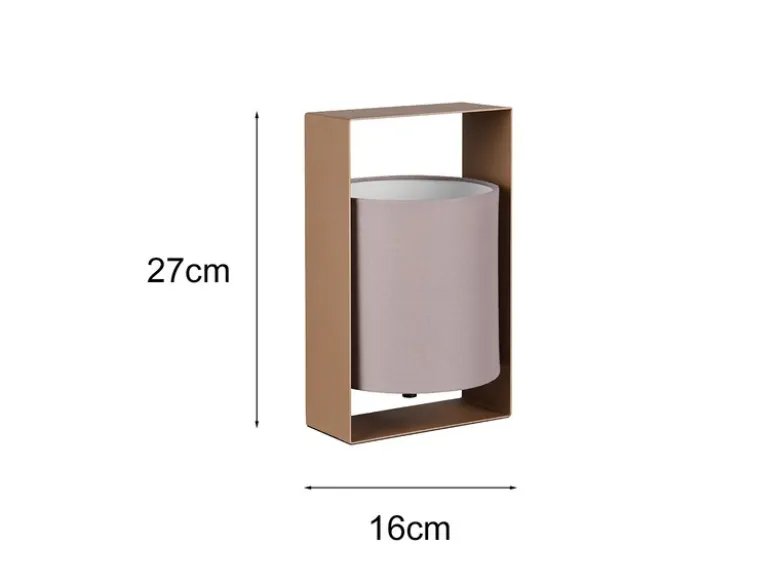 Moderne Tischlampe PAIL Metallrahmen Coffee, Stoffschirm Taupe, Höhe 27cm