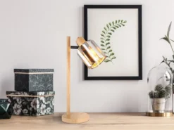 Moderne Tischlampe RUN mit Lampenschirm aus Rauchglas Kristall, Höhe 40cm