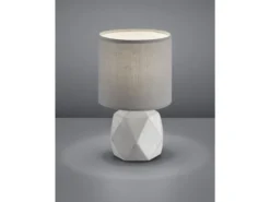 Moderne Tischleuchte PIKE Beton mit rundem Stofflampenschirm in Grau, Höhe 28cm