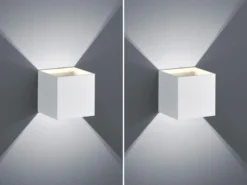 Moderne up & down LED Wandleuchten im 2er Set Kubus Weiß matt, Quadrat 10cm