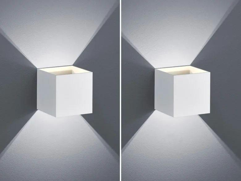 Moderne up & down LED Wandleuchten im 2er Set Kubus Weiß matt, Quadrat 10cm