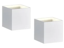 Moderne up & down LED Wandleuchten im 2er Set Kubus Weiß matt, Quadrat 10cm