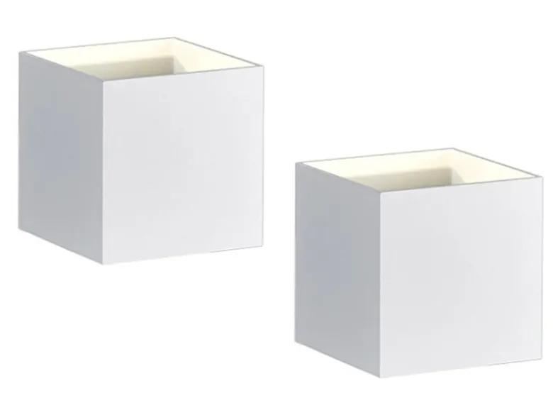 Moderne up & down LED Wandleuchten im 2er Set Kubus Weiß matt, Quadrat 10cm