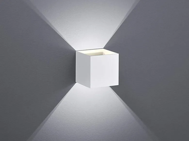 Moderne up & down LED Wandleuchten im 2er Set Kubus Weiß matt, Quadrat 10cm